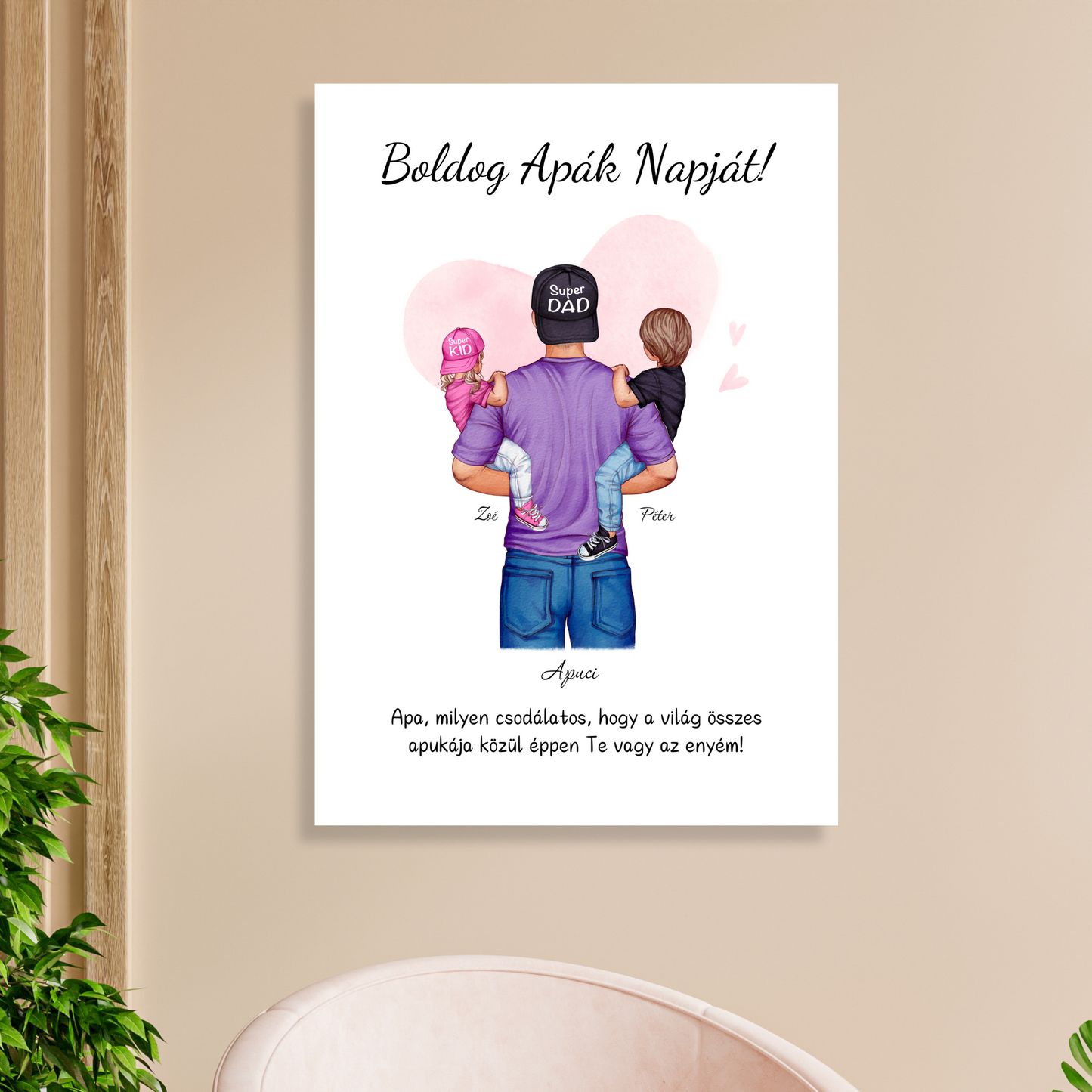 Apák napjára Apa-Gyerek(ek) Vászonkép (Egész alakos)
