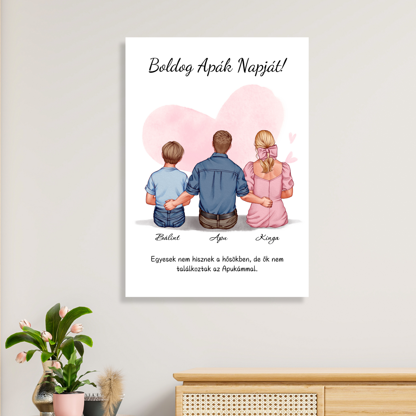 Apák napjára Apa-Gyerek(ek) Vászonkép (Félalakos)