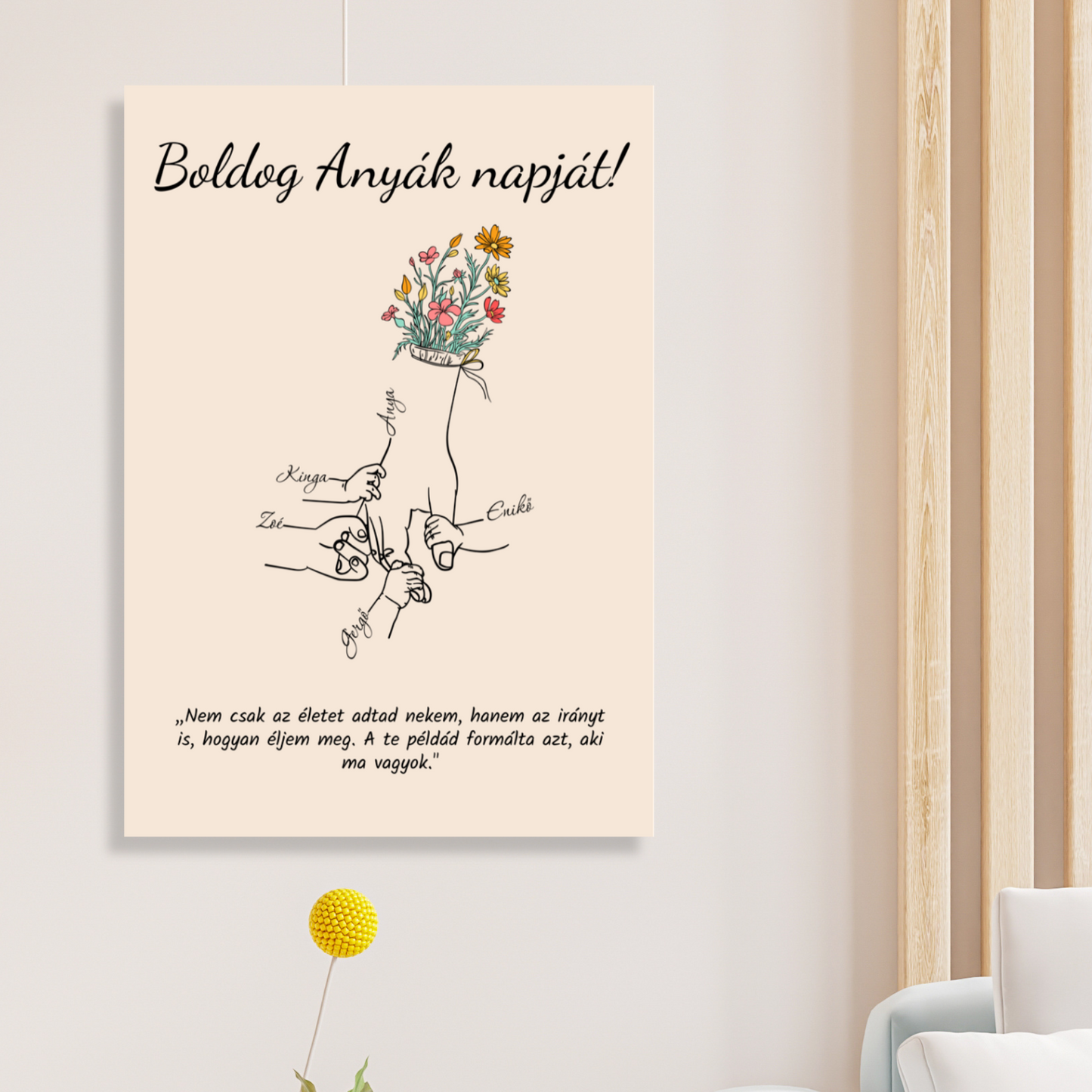 Személyre szabott "Kezek" Vászonkép Anyák napjára