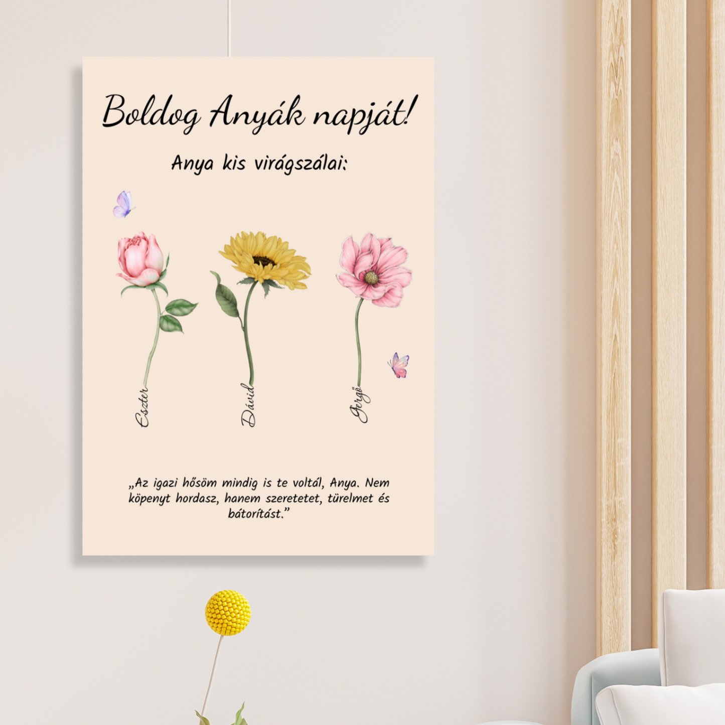 Személyre Szabott "Virágos" Vászonkép Anyák Napjára