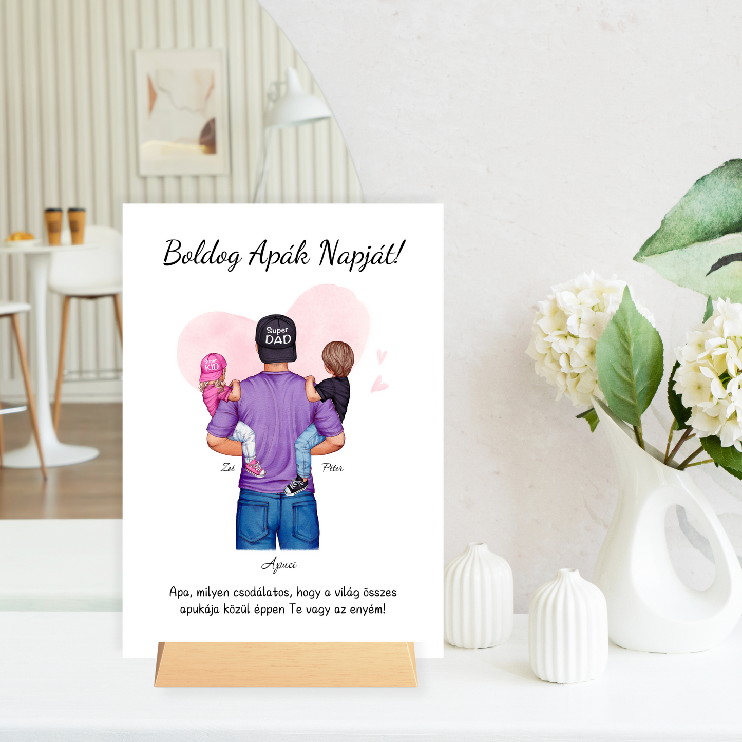 Apák napjára Apa-Gyerek(ek) Prémium üveg (Egész alakos)