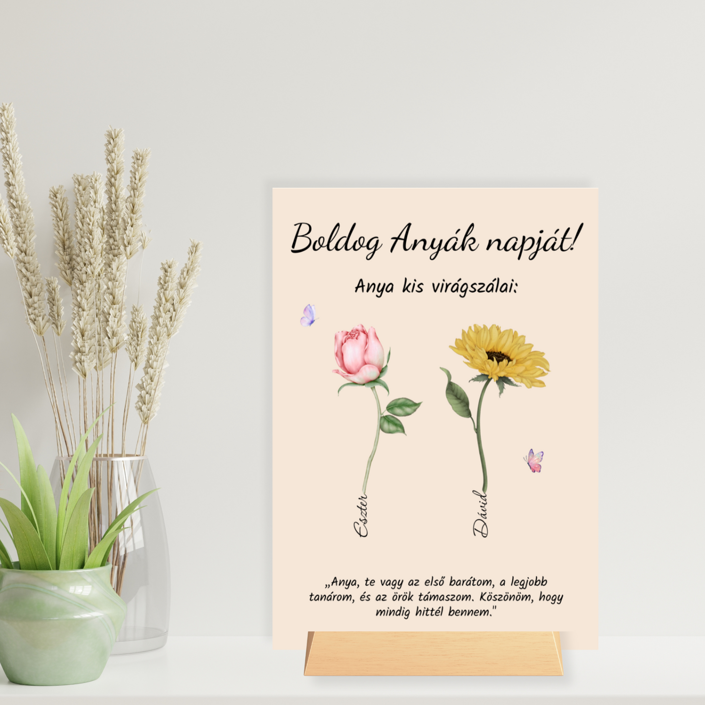 Személyre Szabott "Virágos" Prémium üveg Anyák Napjára