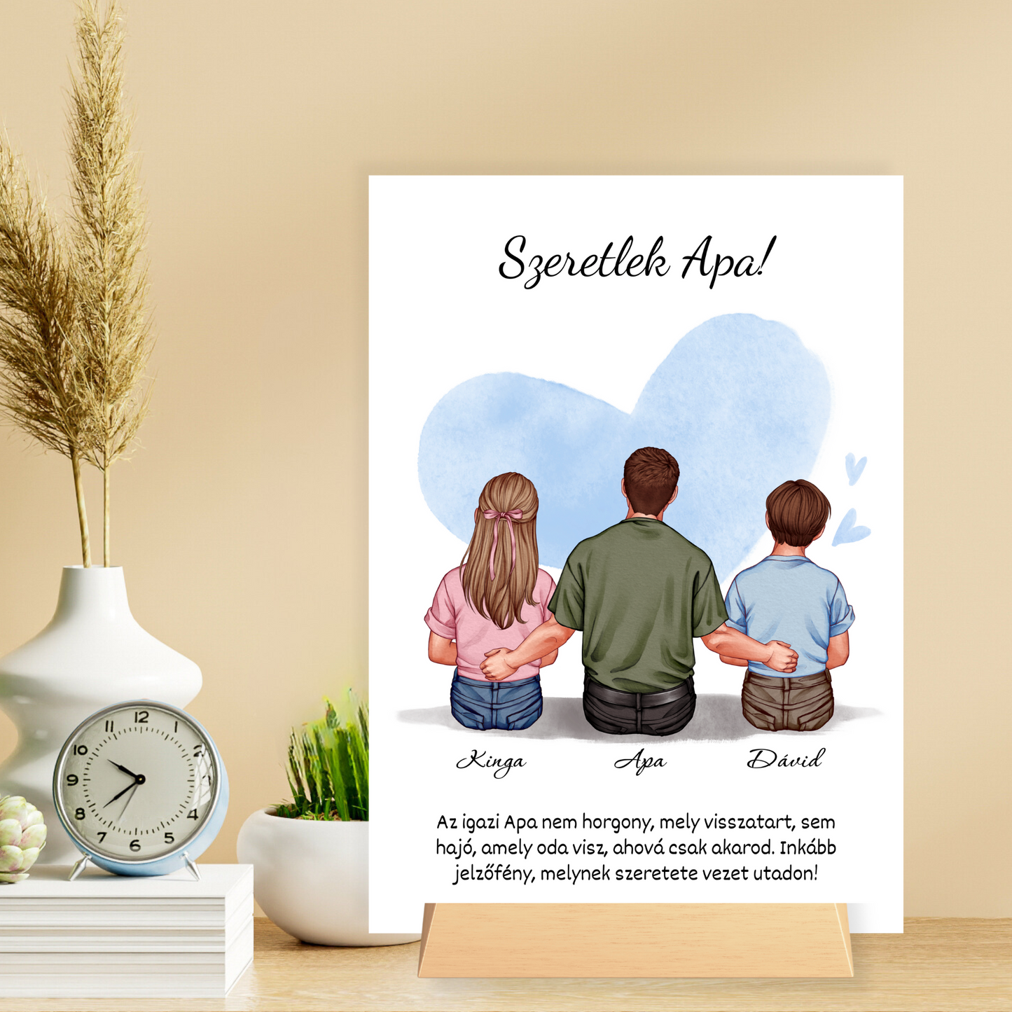 Apák napjára Apa-Gyerek(ek) Prémium üveg (Félalakos)