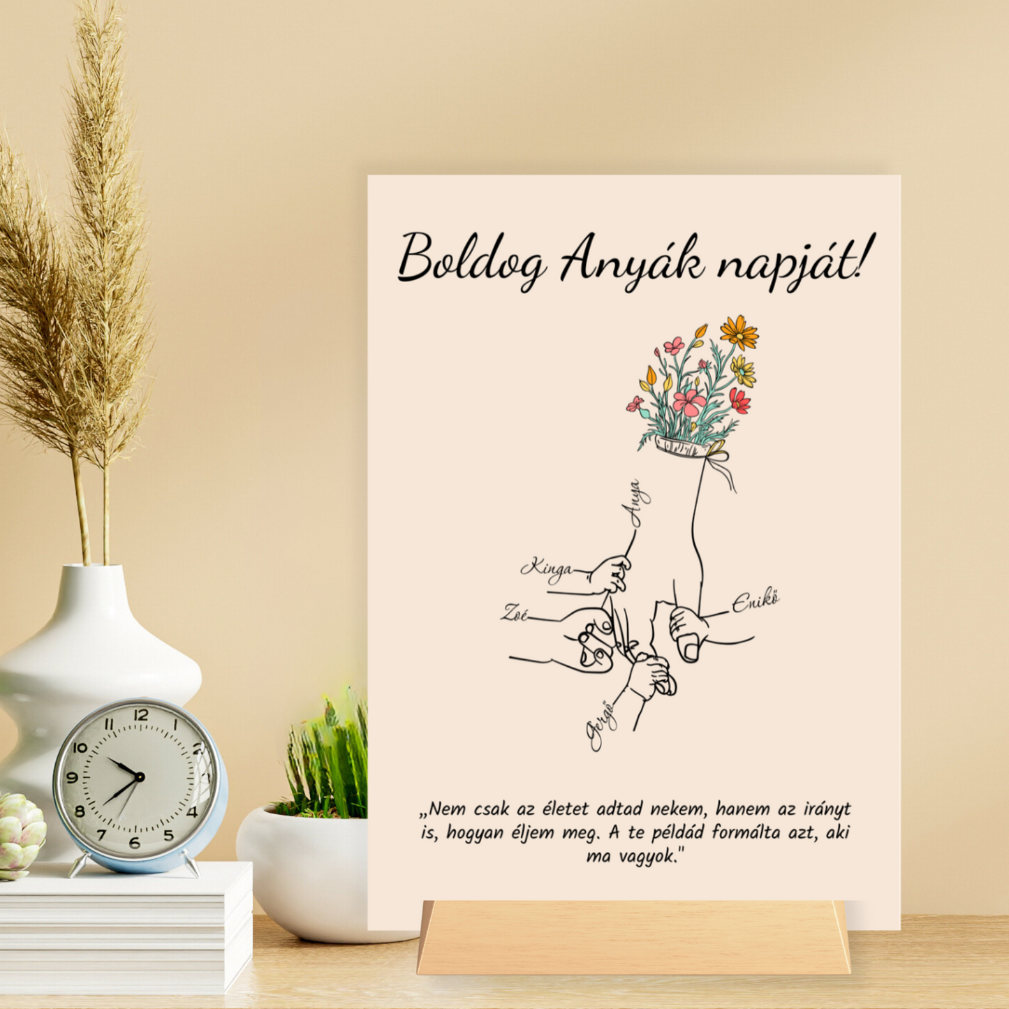 Személyre szabott "Kezek" Prémium üveg Anyák napjára