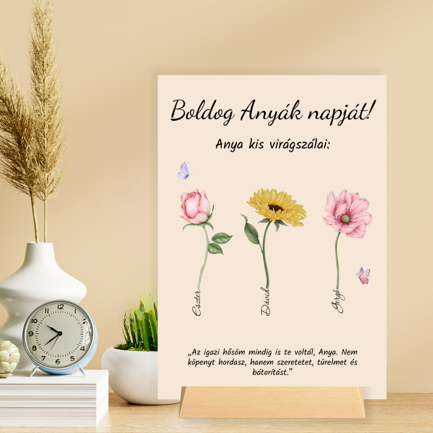 Személyre Szabott "Virágos" Prémium üveg Anyák Napjára